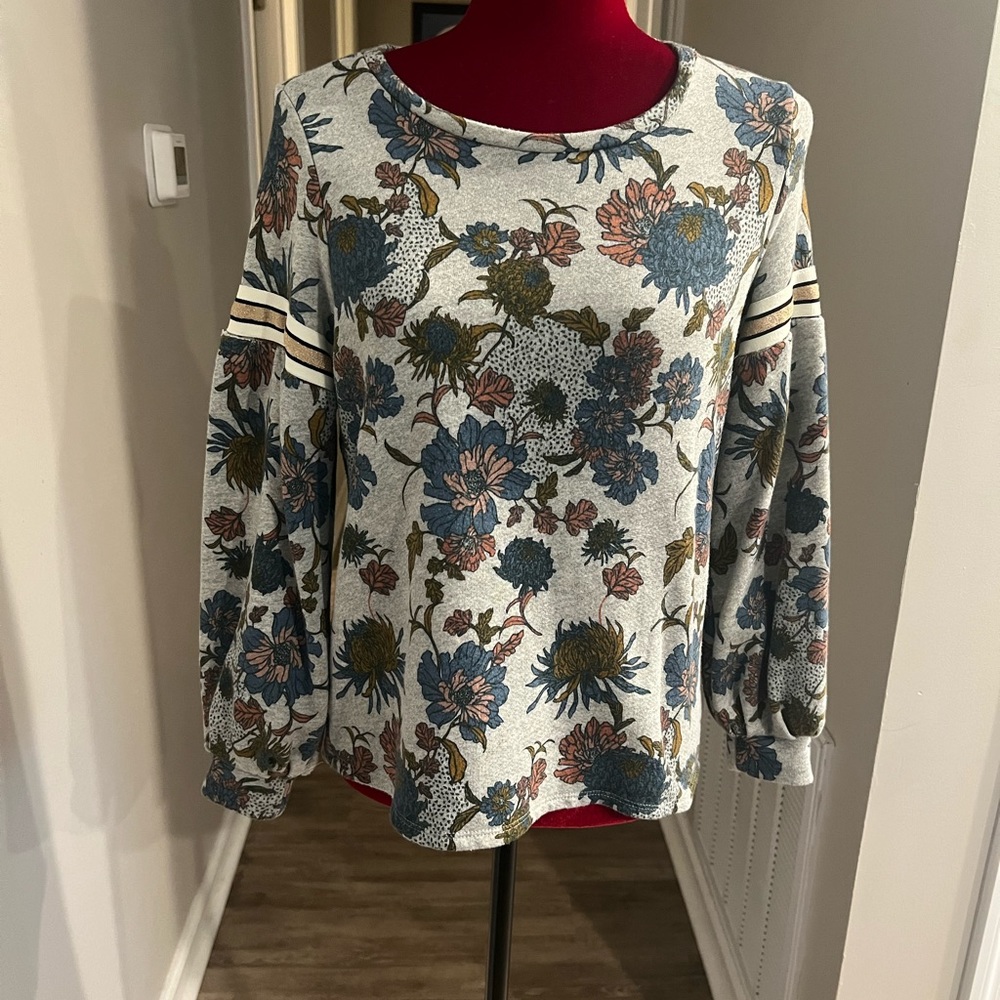 Anthropologie Floral Crewneck Sweatshirt in Blue, Green, Pink, Cream